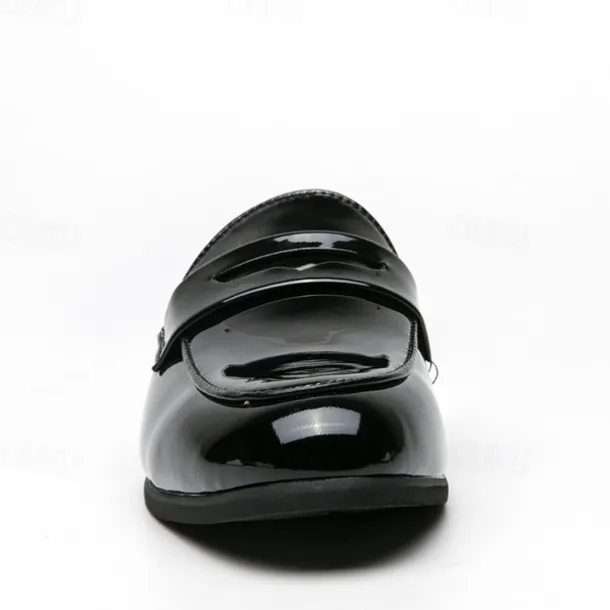 Men's Classic White Faux Leather Mule Loafers - Sleek Slip-On Shoes for Business Casual and Formal Events