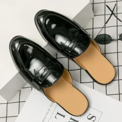 Men's Classic White Faux Leather Mule Loafers - Sleek Slip-On Shoes for Business Casual and Formal Events