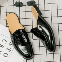 Men's Classic White Faux Leather Mule Loafers - Sleek Slip-On Shoes for Business Casual and Formal Events