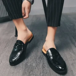 Men's Classic White Faux Leather Mule Loafers - Sleek Slip-On Shoes for Business Casual and Formal Events