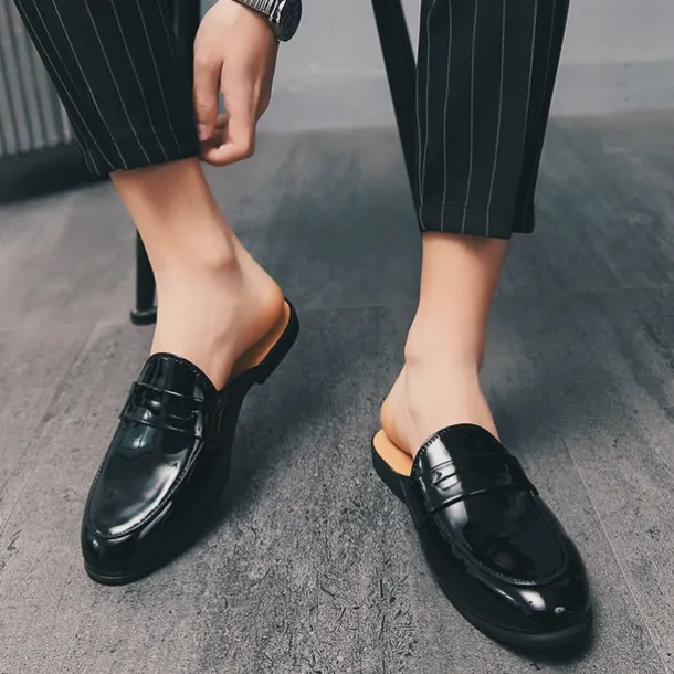 Men's Classic White Faux Leather Mule Loafers - Sleek Slip-On Shoes for Business Casual and Formal Events