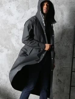 Men's Cloak / Capes Raincoat Outdoor Spring Fall Long Coat Loose Fit Waterproof Rain Waterproof Sports Sporty Jacket Long Sleeve Plain Pocket Black