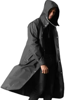 Men's Cloak / Capes Raincoat Outdoor Spring Fall Long Coat Loose Fit Waterproof Rain Waterproof Sports Sporty Jacket Long Sleeve Plain Pocket Black