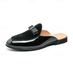 Men's Clogs & Mules Half Shoes Comfort Shoes Casual British Daily Party & Evening PU Loafer Black Blue Summer Spring