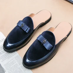 Men's Clogs & Mules Half Shoes Comfort Shoes Casual British Daily Party & Evening PU Loafer Black Blue Summer Spring