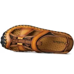 Men's Closed-Toe Leather Sandals with Hand-Stitched Details, Breathable Mesh Design – Ideal for Outdoor and Casual Wear