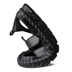 Men's Closed-Toe Leather Sandals with Hand-Stitched Details, Breathable Mesh Design – Ideal for Outdoor and Casual Wear