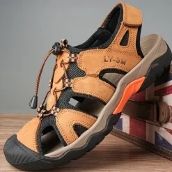 Men's Closed-Toe Outdoor Sandals – Durable Suede and Mesh Design with Adjustable Straps, Anti-Slip Sole, Perfect for Hiking and Summer Adventures