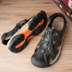 Men's Closed-Toe Outdoor Sandals – Durable Suede and Mesh Design with Adjustable Straps, Anti-Slip Sole, Perfect for Hiking and Summer Adventures