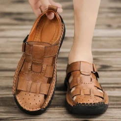 Men's Closed-Toe Suede Sandals - Lightweight Breathable Design with Adjustable Strap, Ideal for Summer Casual and Outdoor Activities