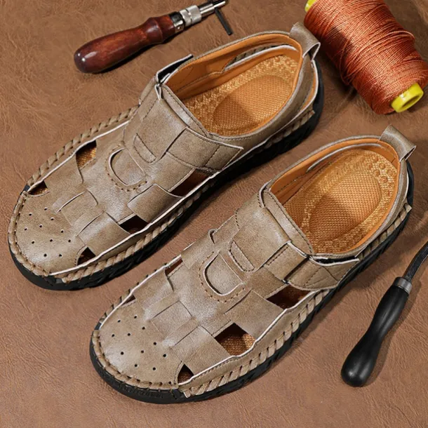 Men's Closed-Toe Suede Sandals - Lightweight Breathable Design with Adjustable Strap, Ideal for Summer Casual and Outdoor Activities