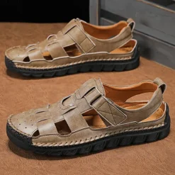 Men's Closed-Toe Suede Sandals - Lightweight Breathable Design with Adjustable Strap, Ideal for Summer Casual and Outdoor Activities