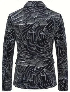 Men's Coat Blazer Business Casual Daily British All Seasons 100% Polyester Graphic 3D Print Buttons Comfortable Single Breasted Blazer Black White Blue