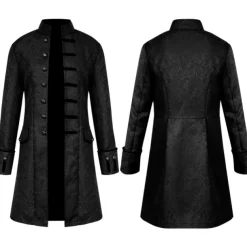 Men's Coat Cosplay Costumes Theme Party Cosplay with Pockets Spring Fall Solid Color Artistic / Retro Punk Fashion Stand Collar Long Black White Blue Jacket