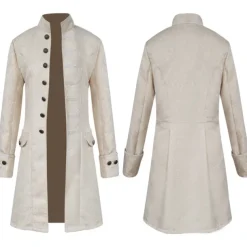 Men's Coat Cosplay Costumes Theme Party Cosplay with Pockets Spring Fall Solid Color Artistic / Retro Punk Fashion Stand Collar Long Black White Blue Jacket