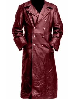 Men's Coat Faux Trench Leather Duster Coat german classic officer military uniform black trench coat