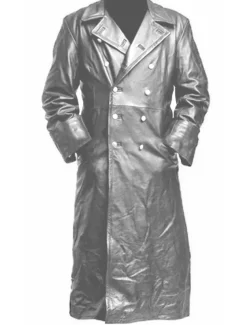 Men's Coat Faux Trench Leather Duster Coat german classic officer military uniform black trench coat