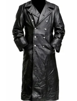 Men's Coat Faux Trench Leather Duster Coat german classic officer military uniform black trench coat