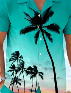 Men's Coconut Palm 2pcs Shirts Sets Shirt Short Sleeve Short Pants Cuban Collar Vacation Hawaiian Party Casual Daily 3D Print Summer Robin's Egg Blue Green