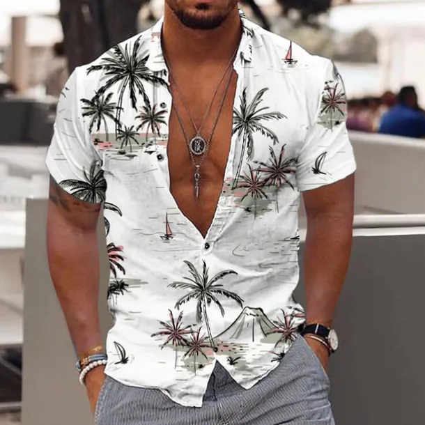 Men's Coconut Tree Aloha Tropical Plants Shirt Summer Hawaiian Shirt Short Sleeve Shirt Turndown Fashion Hawaiian Designer Outdoor Street Casual Light Pink White Navy Blue Print S M L