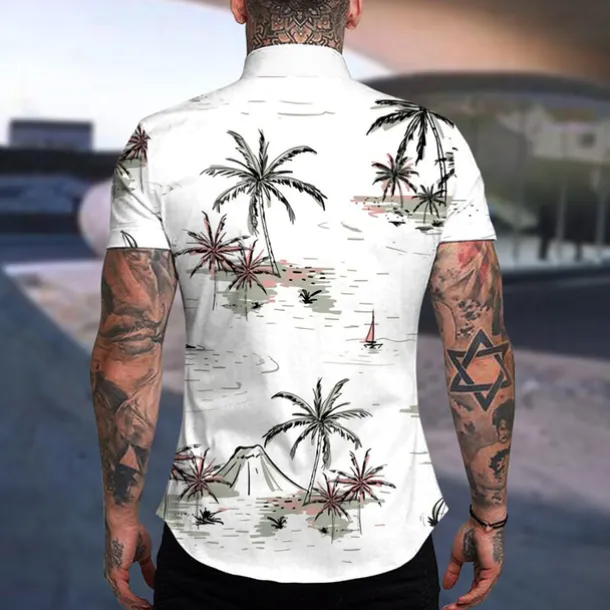 Men's Coconut Tree Aloha Tropical Plants Shirt Summer Hawaiian Shirt Short Sleeve Shirt Turndown Fashion Hawaiian Designer Outdoor Street Casual Light Pink White Navy Blue Print S M L