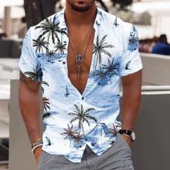 Men's Coconut Tree Aloha Tropical Plants Shirt Summer Hawaiian Shirt Short Sleeve Shirt Turndown Fashion Hawaiian Designer Outdoor Street Casual Light Pink White Navy Blue Print S M L
