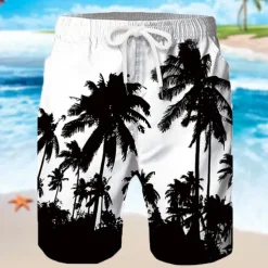 Men's Coconut Tree Board Shorts Swim Shorts Swim Trunks Mid Waist Hawaiian Boho Casual Daily Holiday Drawstring with Mesh lining Elastic Waist Designer Clothing Apparel