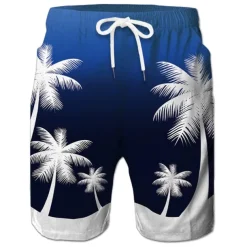 Men's Coconut Tree Board Shorts Swim Shorts Swim Trunks Mid Waist Hawaiian Boho Casual Daily Holiday Drawstring with Mesh lining Elastic Waist Designer Clothing Apparel