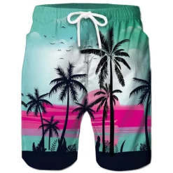 Men's Coconut Tree Board Shorts Swim Shorts Swim Trunks Mid Waist Hawaiian Boho Casual Daily Holiday Drawstring with Mesh lining Elastic Waist Designer Clothing Apparel