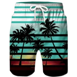 Men's Coconut Tree Board Shorts Swim Shorts Swim Trunks Mid Waist Hawaiian Boho Casual Daily Holiday Drawstring with Mesh lining Elastic Waist Designer Clothing Apparel