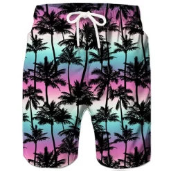 Men's Coconut Tree Board Shorts Swim Shorts Swim Trunks Mid Waist Hawaiian Boho Casual Daily Holiday Drawstring with Mesh lining Elastic Waist Designer Clothing Apparel
