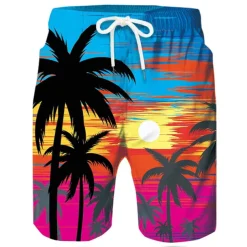 Men's Coconut Tree Board Shorts Swim Shorts Swim Trunks Mid Waist Hawaiian Boho Casual Daily Holiday Drawstring with Mesh lining Elastic Waist Designer Clothing Apparel