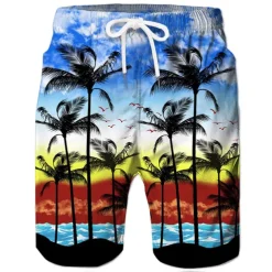 Men's Coconut Tree Board Shorts Swim Shorts Swim Trunks Mid Waist Hawaiian Boho Casual Daily Holiday Drawstring with Mesh lining Elastic Waist Designer Clothing Apparel