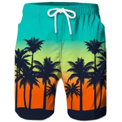 Men's Coconut Tree Board Shorts Swim Shorts Swim Trunks Mid Waist Hawaiian Boho Casual Daily Holiday Drawstring with Mesh lining Elastic Waist Designer Clothing Apparel