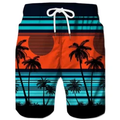 Men's Coconut Tree Board Shorts Swim Shorts Swim Trunks Mid Waist Hawaiian Boho Casual Daily Holiday Drawstring with Mesh lining Elastic Waist Designer Clothing Apparel