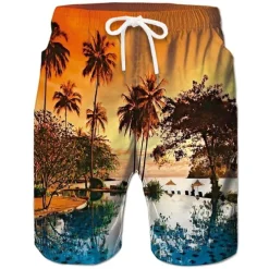 Men's Coconut Tree Board Shorts Swim Shorts Swim Trunks Mid Waist Hawaiian Boho Casual Daily Holiday Drawstring with Mesh lining Elastic Waist Designer Clothing Apparel