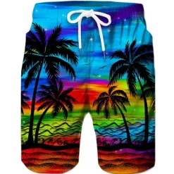 Men's Coconut Tree Board Shorts Swim Shorts Swim Trunks Mid Waist Hawaiian Boho Casual Daily Holiday Drawstring with Mesh lining Elastic Waist Designer Clothing Apparel
