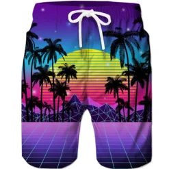 Men's Coconut Tree Board Shorts Swim Shorts Swim Trunks Mid Waist Hawaiian Boho Casual Daily Holiday Drawstring with Mesh lining Elastic Waist Designer Clothing Apparel
