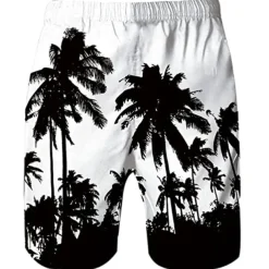 Men's Coconut Tree Board Shorts Swim Shorts Swim Trunks Mid Waist Hawaiian Boho Casual Daily Holiday Drawstring with Mesh lining Elastic Waist Designer Clothing Apparel