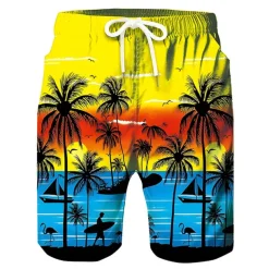 Men's Coconut Tree Board Shorts Swim Shorts Swim Trunks Mid Waist Hawaiian Boho Casual Daily Holiday Drawstring with Mesh lining Elastic Waist Designer Clothing Apparel