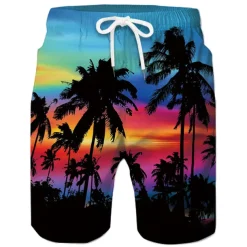 Men's Coconut Tree Board Shorts Swim Shorts Swim Trunks Mid Waist Hawaiian Boho Casual Daily Holiday Drawstring with Mesh lining Elastic Waist Designer Clothing Apparel