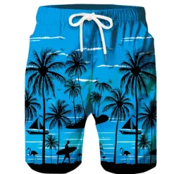 Men's Coconut Tree Board Shorts Swim Shorts Swim Trunks Mid Waist Hawaiian Boho Casual Daily Holiday Drawstring with Mesh lining Elastic Waist Designer Clothing Apparel