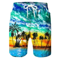 Men's Coconut Tree Board Shorts Swim Shorts Swim Trunks Mid Waist Hawaiian Boho Casual Daily Holiday Drawstring with Mesh lining Elastic Waist Designer Clothing Apparel