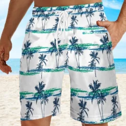 Men's Coconut Tree Sunset Board Shorts Swim Shorts Swim Trunks Mid Waist Hawaiian Boho Holiday Beach Drawstring with Mesh lining Elastic Waist Designer Clothing Apparel