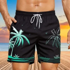 Men's Coconut Tree Sunset Board Shorts Swim Shorts Swim Trunks Mid Waist Hawaiian Boho Holiday Beach Drawstring with Mesh lining Elastic Waist Designer Clothing Apparel