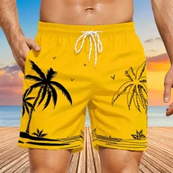 Men's Coconut Tree Sunset Board Shorts Swim Shorts Swim Trunks Mid Waist Hawaiian Boho Holiday Beach Drawstring with Mesh lining Elastic Waist Designer Clothing Apparel