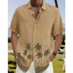 Men's Coconut Tree Tropical Plants Shirt Summer Hawaiian Shirt Aloha Shirt Short Sleeves Shirt Turndown Tropical Fashion Streetwear Street Casual Hawaiian Yellow Red Navy Blue S M L