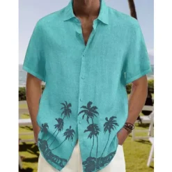 Men's Coconut Tree Tropical Plants Shirt Summer Hawaiian Shirt Aloha Shirt Short Sleeves Shirt Turndown Tropical Fashion Streetwear Street Casual Hawaiian Yellow Red Navy Blue S M L