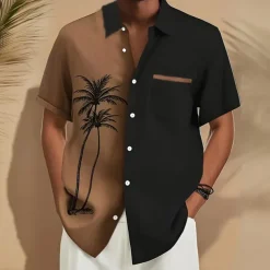 Men's Coconut Tree Tropical Plants Shirt Summer Hawaiian Shirt Button Up Shirt Short Sleeve Hawaiian Vacation Holiday Beach Wear Summer Spring Turndown 3D Print Front One Pocket Linen Like Shirt