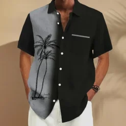 Men's Coconut Tree Tropical Plants Shirt Summer Hawaiian Shirt Button Up Shirt Short Sleeve Hawaiian Vacation Holiday Beach Wear Summer Spring Turndown 3D Print Front One Pocket Linen Like Shirt